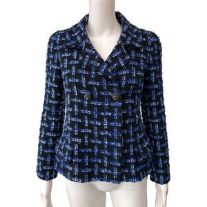 CHANEL Black Blue Tweed 2010 10P Boucle CC Blazer Jacket sz 2/38